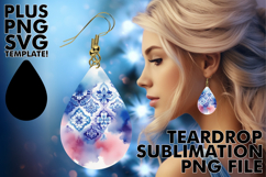 Playful Teardrop Earrings Gift PNG, Watercolor Pattern Product Image 1