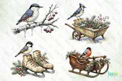 Vintage Winter Bird Clipart Product Image 1