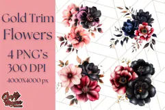 Gothic Floral PNG, Dark Aesthetic Flowers Clipart Print Product Image 1
