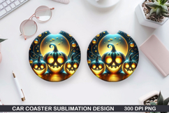 Pumpkins Car Coaster Sublimation| Halloween Coaster PNG Product Image 1