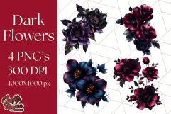 Gothic Floral PNG, Dark Aesthetic Flowers Clipart Print Product Image 1