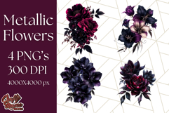 Gothic Floral PNG, Dark Aesthetic Flowers Clipart Print Product Image 1