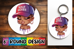 Cozy Keychain Round Design PNG, Black Woman Product Image 1