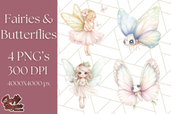 Pastel Fairies and Butterflies PNG, Spring Fantasy Clipart Product Image 1
