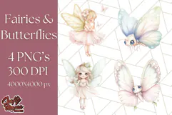 Pastel Fairies and Butterflies PNG, Spring Fantasy Clipart Product Image 1