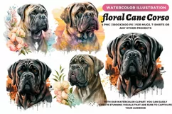 Floral Cane Corso | Dog Watercolor Drawing, 4 Dogs Png Product Image 1
