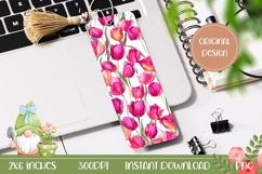 Pink Tulips Bookmark Print, Floral Bookmark Design Product Image 1