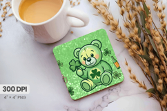 Cute Lucky Bear with Beer Square Coaster PNG Sublimation Des Product Image 1