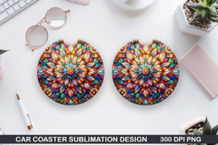 Flower Car coaster sublimation, Summer Coaster PNG Design Product Image 1
