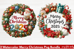 2 Watercolor Merry Christmas PNG | Festive Holiday Product Image 1