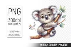 Cute koala Clipart PNG, Printable Animals, Wildlife Design Product Image 1
