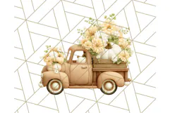 Vintage Truck Pumpkin and Fall Flowers PNG Clipart, Autumn Product Image 5