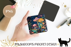 Neon Mushrooms Magnet PNG, Night Forest Magnet Design Product Image 1
