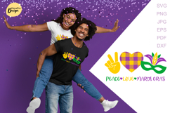 Peace Love Mardi Gras SVG. Peace Sign, Heart, Mask | SVG | Product Image 4
