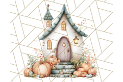 Watercolor Halloween Cottage Clipart, Ghosts &amp; Pumpkins Png Product Image 5