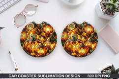 Pumpkin Car Coaster Sublimation| Halloween Coaster PNG Product Image 1