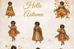 Hello Autumn Watercolor Clipart Bundle, Fall Pumpkin Leaves Product Image 16