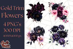 Gothic Floral PNG, Dark Aesthetic Flowers Clipart Print Product Image 1