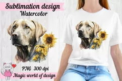 labrador Dog with Sunflower png, Sublimation Product Image 6