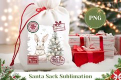 Watercolor Rabbit Santa Sack, Christmas Gift Bag Design Product Image 1