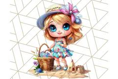 Chibi Summer Girls Clipart PNG, Bright Kawaii Summer Art Product Image 5