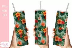 Tropical flowers tumbler wrap PNG for sublimation Product Image 3