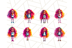 Colorful Teen Girl Clipart PNG Bundle, Fun Rainbow Hair Png Product Image 3