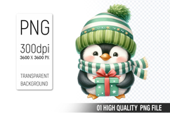Christmas Penguin Clipart PNG, Watercolor Christmas Animals Product Image 1