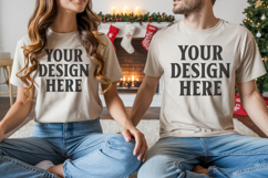 Bella Canvas 3001 Red and White Christmas Shirt Mockup, Tran Product Image 1