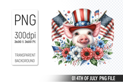 4th of July Pig Clipart, Animal illustration for crafts Product Image 1