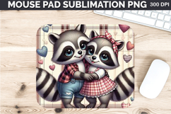 Watercolor Raccoon Mouse Pad Sublimation - Valentines PNG Product Image 1