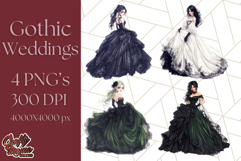 Victorian Gothic Wedding Dress PNG, Dark Bridal Clipart Product Image 1