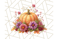 Pumpkin Clipart with Fall Flowers PNG Autumn Illustration Product Image 5