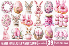 Pastel Pink Easter Watercolor Clipart Bundle PNG Product Image 1