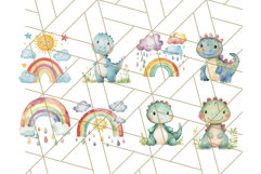 Watercolor Dinosaur and Rainbow PNG Clipart, Baby Nursery Product Image 5