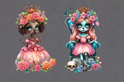 Watercolor Zombie Princess. PNG sublimation Product Image 2