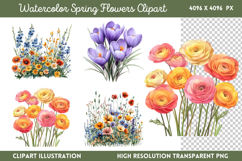 Watercolor Spring Flowers Clipart PNG Product Image 1