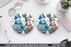 Snowman Car Coaster Sublimation|Christmas Coaster PNG Design Product Image 1
