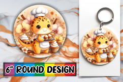Joyful Circle Keychain Sublimation PNG, Cute Dino Product Image 1