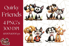 Dog and Cat Friends PNG, Cute Pet Clipart, Funny Animal Art Product Image 1