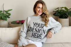 Ash Gildan 18000 Sweatshirt Mockup,G18000 Crewneck Sweatshir Product Image 1