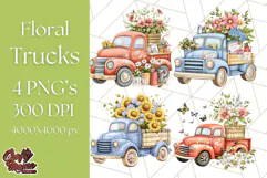 Floral Farm Truck Clipart, Cottagecore Country Truck Png Product Image 1