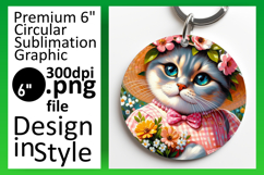 Whimsical Keychain Circle Design PNG , Cute Cat Product Image 1