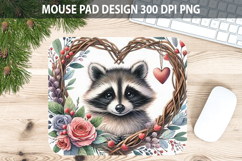 Watercolor Raccoon Mouse Pad Sublimation - Valentines PNG Product Image 1