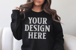 Gildan 18000 Black Mockup , Crewneck Sweatshirt Boho Mock-up Product Image 1