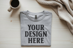 Gildan 64000 Heather Grey Folded T-Shirt Mockup | Flat Lay U Product Image 1