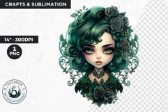 Green Gothic girl sublimation, Cute Gothic dolls Clipart Product Image 1