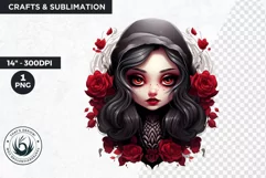 Cute Gothic dolls Clipart PNG, Red Gothic girl sublimation Product Image 1