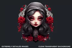 Cute Gothic dolls Clipart PNG, Red Gothic girl sublimation Product Image 2