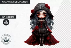 Cute Gothic dolls Clipart PNG, Red Gothic girl sublimation Product Image 1